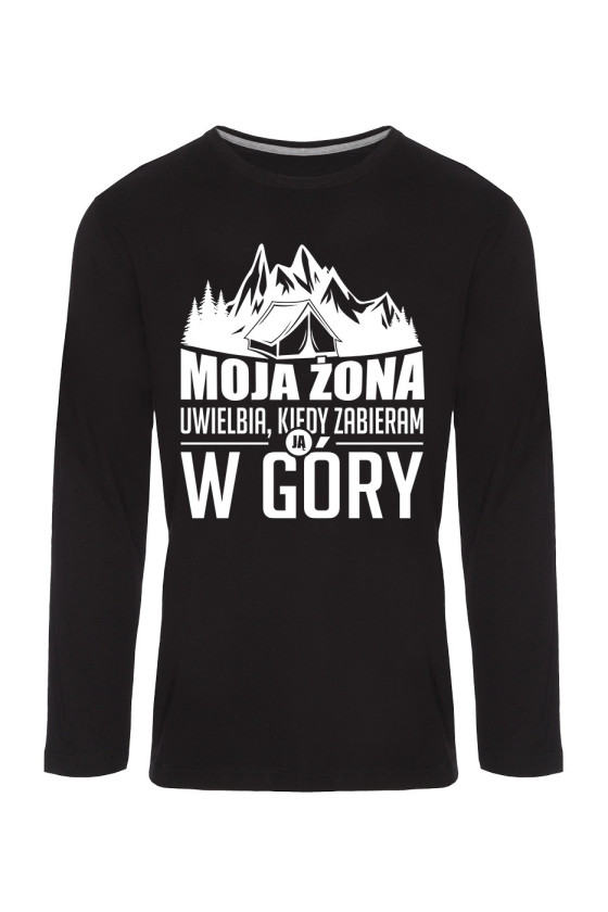 Koszulka Męska Longsleeve Moja Żona Uwielbia, Kiedy Zabieram Ją W Góry