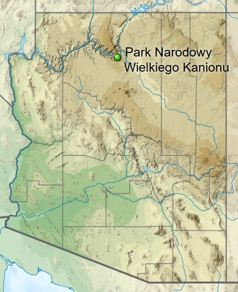 Wielki Kanion na mapie Arizony