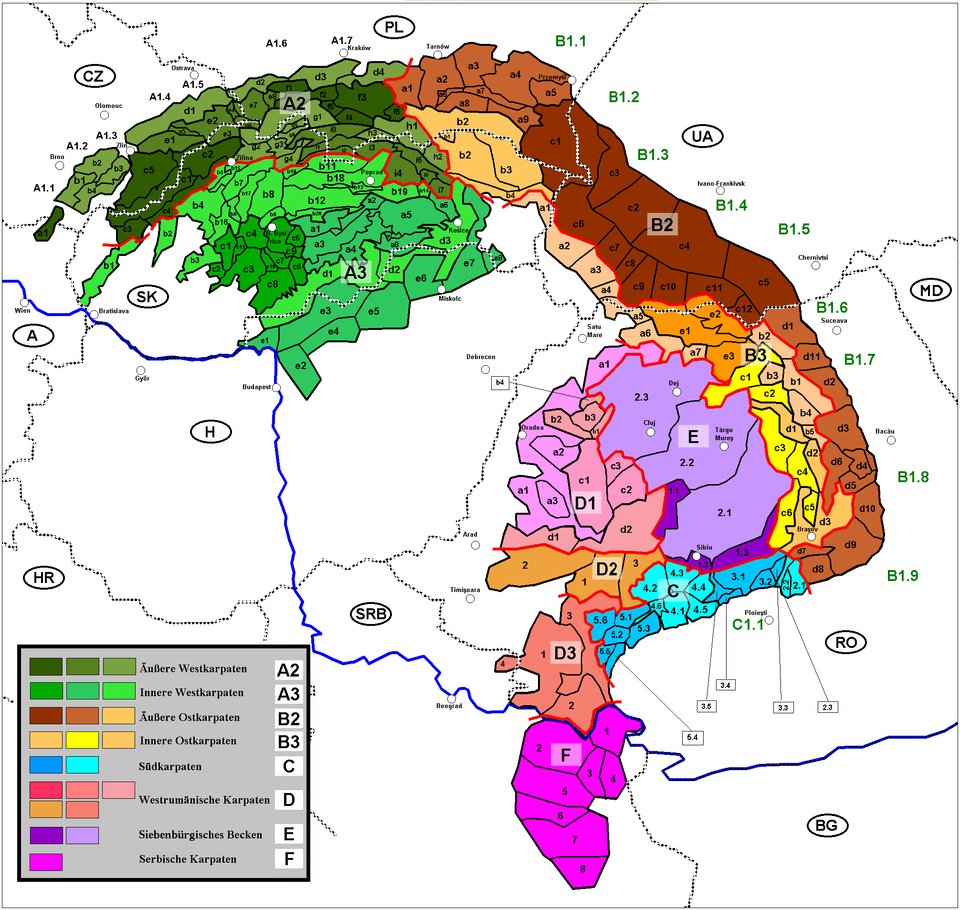 Bieszczady=c1; w partii Beskidów Wschodnich, które są częścią Zewnętrznych Karpat Wschodnich